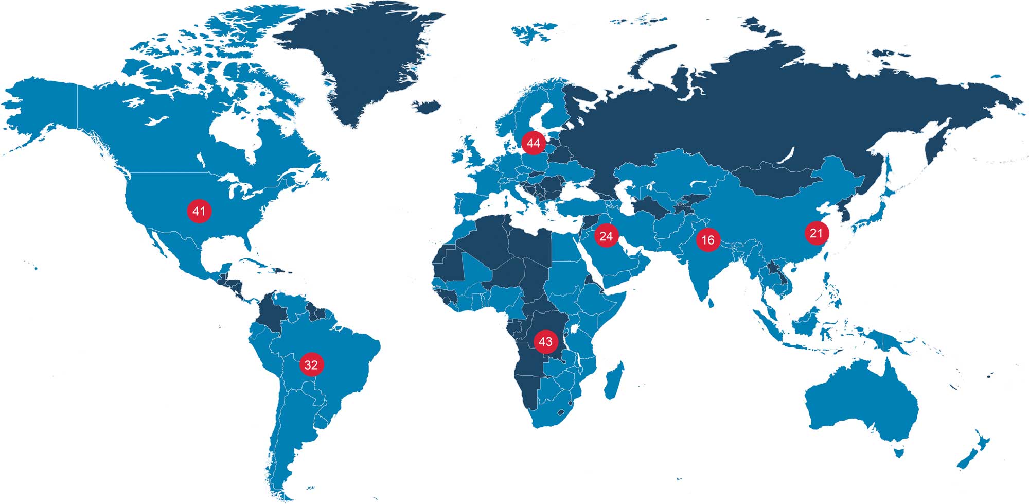 Map of the world showing where ASM has ambassadors. See information below for details.