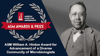 Illustration of the ASM Award wreath and profile picture of William Hinton.